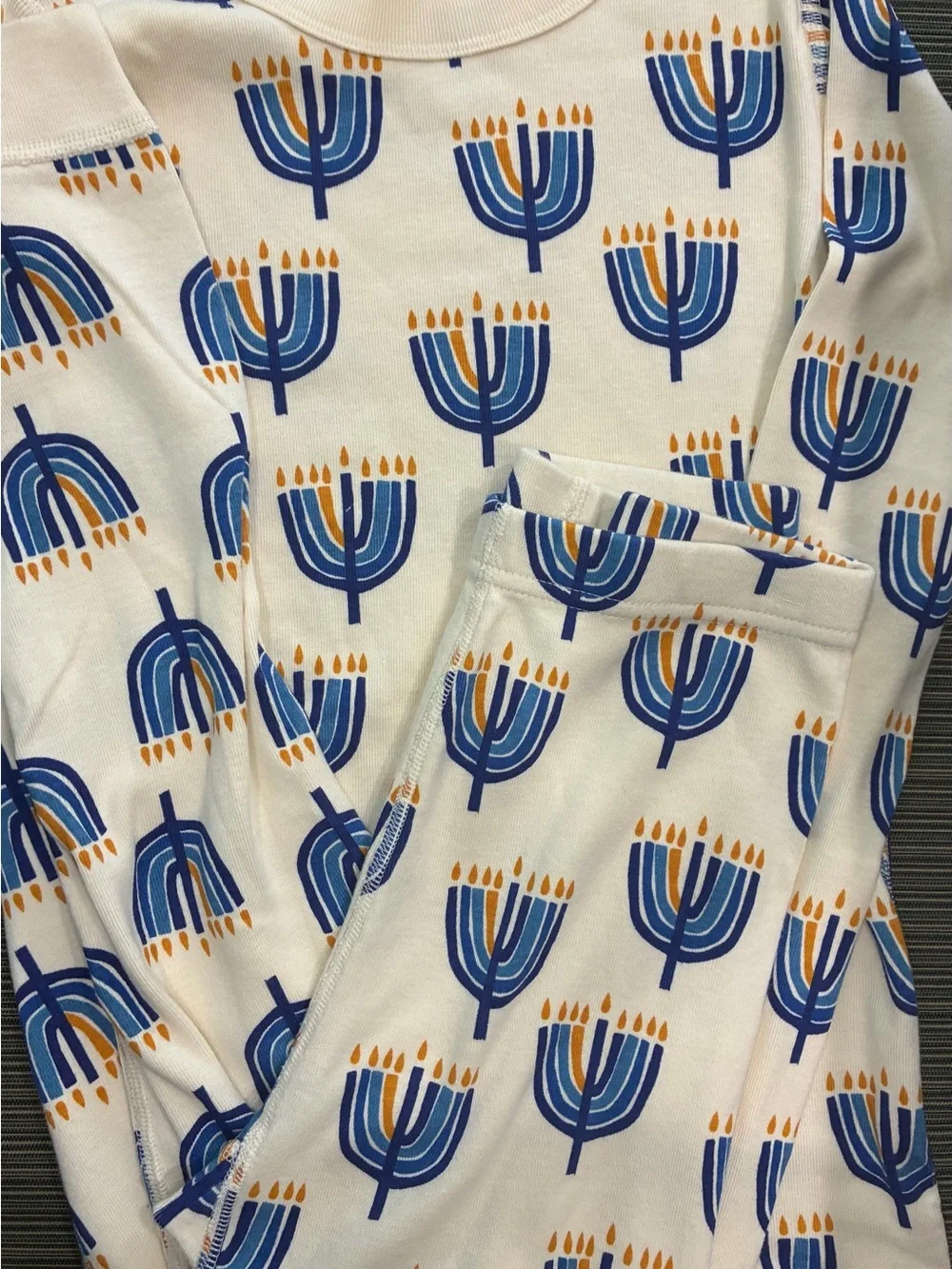 Hanna Andersson Cream Organic Cotton Pajama Set Blue Gold Menorah Hanukah 140 10